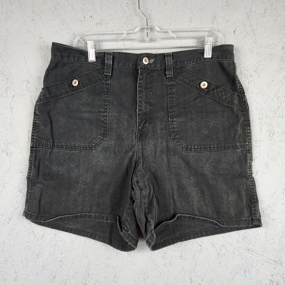 Vintage Faded Glory Jean Shorts Womens 14 Black Utility High Rise Relaxed Fit